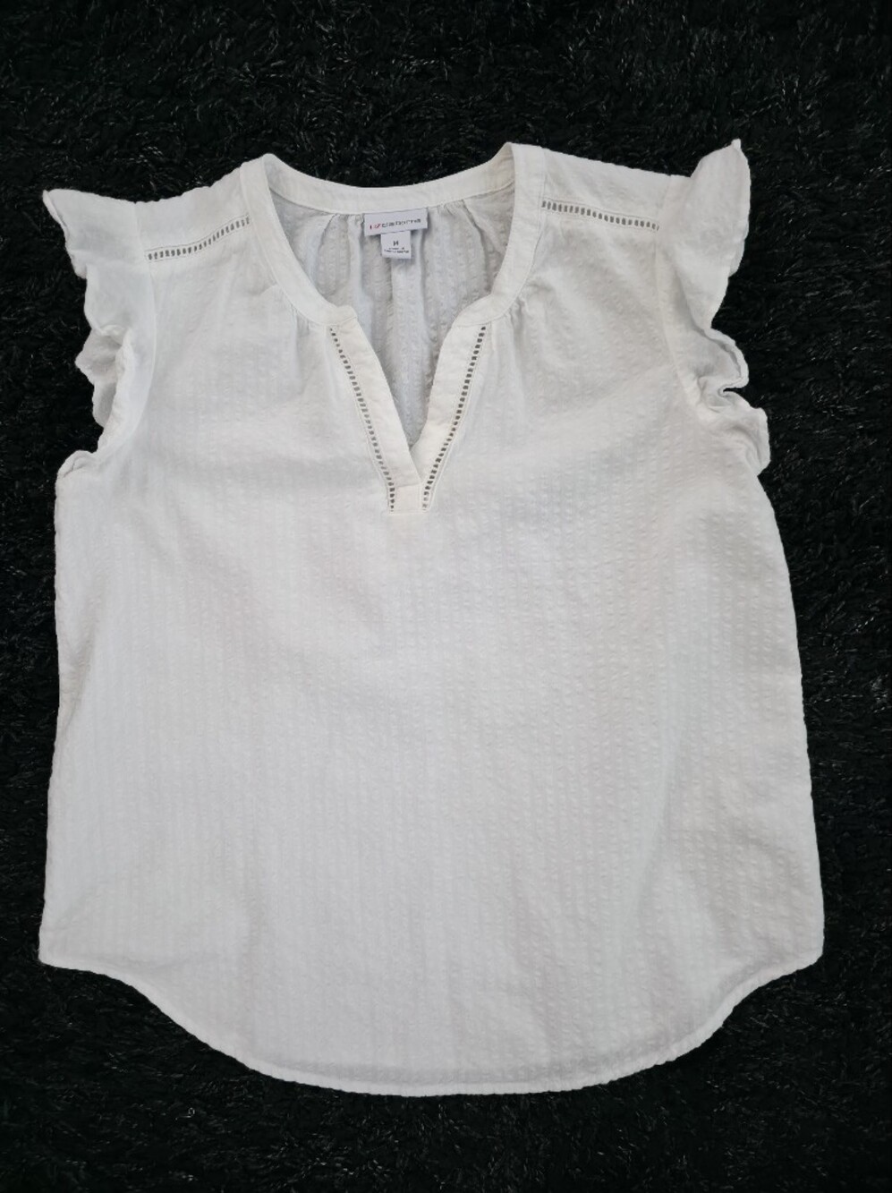 Liz Claiborne White Cotton V-Neck Flutter Sleeve Tunic